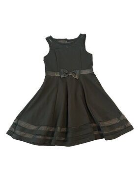 Calvin Klein NWT Girls Black Fit Flare Dress 8 Party Bow Mesh Hem Elegant Formal